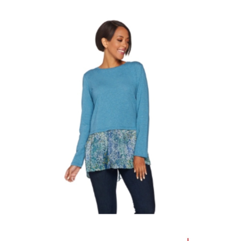 LOGO by Lori Goldstein Teal and Patterned Tunic